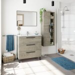Abitare - meuble de salle de bain au sol 80 cm 3 tiroirs chne avec miroir et lavabo encastr ? argentera ...