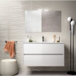 Abitare - meuble de salle de bain suspendu 100 cm en bois blanc brillant avec vasque int�gr� - nova - ...