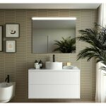 Caesaroo - meuble de salle de bain suspendu 100 cm en bois blanc satin avec vasque - olympus - 100 cm ...