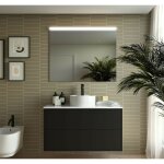Meuble de salle de bain suspendu 100 cm en bois noir mat avec vasque - olympus - 100 cm avec double colonne ...