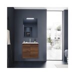 Caesaroo - meuble de salle de bain suspendu 60 cm en bois de noyer maya avec deux portes et lavabo - ...