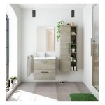 Abitare - meuble de salle de bain suspendu 60 cm 2 tiroirs chne avec miroir et lavabo encastr ? syracuse ...