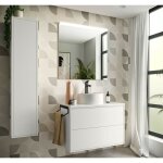Caesaroo - meuble de salle de bain suspendu 80 cm en bois blanc satiné avec vasque - olympus - 80 cm ... Caesaroo - meuble de salle de bain suspendu 80 cm en bois blanc satiné avec vasque - olympus - 80 cm ...