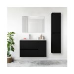 Caesaroo - meuble de salle de bain suspendu en bois noir satin� 85 cm avec vasque int�gr� - nova - standard ...