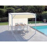 Abitare - pergola carrée 3x3 m en métal blanc mat avec toit coulissant et bâche écrue - vico Abitare - pergola carrée 3x3 m en métal blanc mat avec toit coulissant et bâche écrue - vico