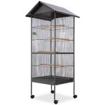 Cage � oiseaux voli�re avec toit acier noir 66 x 66 x 155 cm 58922