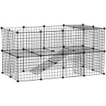 Pawhut - cage parc enclos pour animaux domestiques l 146 x l 73 x h 73 cm modulable 2 niveaux 36 panneaux ...