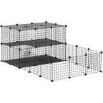 Pawhut - cage parc enclos rongeurs modulable dim. l 175 x l 105 x h 70 cm 2 niveaux 2 portes rampe rsine ...