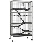 Cage rongeurs 4 plateformes 3 rampes 4 portes dim. 80l x 52l x 159h cm acier gris mouchet noir