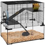 Cage rongeur hamster, 3 niveaux avec roue, rampes, maisonnette, abreuvoir, mangeoire, 60l x 40l x 57h ...