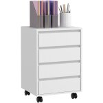 Homcom - caisson de bureau rangement bureau sur roulettes 4 tiroirs coulissants mdf aspect bois blanc ...
