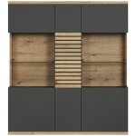 Ebuy24 - buffet haut vitr 3 portes dcor chne et anthracite - soa