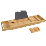 Pont de baignoire extensible, plateau de baignoire en bambou, avec porte - gobelet et porte - savon, ...