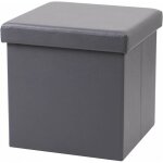 Pouf de rangement carr� aspect cuir en pvc - 76 x 37, 5 x h 37, 5 cm - gris - livraison gratuite