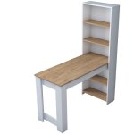 Mobilier1 - calicosy - table de cuisine avec tagre de rangement intgr blanc et dcor bois l120 cm ...