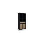 Buffet haut 4 portes 1 tiroir 80x40x195, 1 cm noir et naturel - umbria