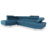 Intensedeco - canapé d'angle gauche avec têtières relevables charly tissu bleu canard Intensedeco - canapé d'angle gauche avec têtières relevables charly tissu bleu canard