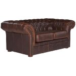 Vente - unique - canap 2 places chesterfield clotaire 100% cuir vieilli