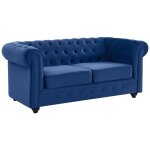 Vente - unique - canapé 2 places chesterfield - velours bleu roi Vente - unique - canapé 2 places chesterfield - velours bleu roi