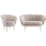 Canap� 2 places et fauteuil coquillage en velours taupe dandelion de pascal morabito