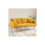 Canap� 2 places, canap� en peluche avec dossier r�glable en 3 directions, pied en m�tal, jaune