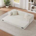 Canap� 2 places en velours c�tel� scandinave, carr�e ? structure � double niveau, convertible en lit ...