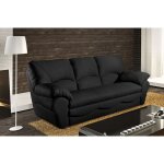 Venesetti - canap 3 places en 100% tout cuir italien vachette osatis, couleur noir - noir