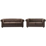 Vente - unique - canaps 3 places et 2 places chesterfield en microfibre aspect cuir vieilli