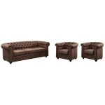 Vente - unique - canap 3 places et 2 fauteuils chesterfield en microfibre aspect cuir vieilli