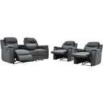 Canapé 3 places et 2 fauteuils relax evasion en cuir - gris Canapé 3 places et 2 fauteuils relax evasion en cuir - gris