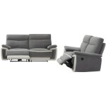 Vente - unique - canaps 3 places et 2 places relax lectrique en velours metti - gris et bandes cru ...