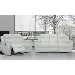 Vente - unique - canap�s 3 places et 2 places relax evasion en cuir - blanc ivoire - avec plateau bar ...