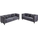 Vente - unique - canapés 3 places et 2 places en velours turner - anthracite Vente - unique - canapés 3 places et 2 places en velours turner - anthracite