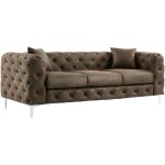 Canap 3 places chesterfield en microfibre aspect cuir vieilli edwina