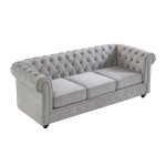 Vente - unique - canapé 3 places chesterfield - velours gris clair Vente - unique - canapé 3 places chesterfield - velours gris clair