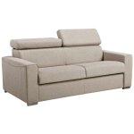 Canap� 3 places convertible express en tissu beige - couchage 140 cm - matelas 16 cm m�moire de forme ...