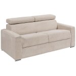 Canap 3 places convertible express en velours ctel beige - couchage  lattes larges 140 cm - matelas ...