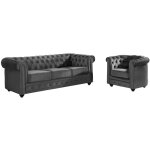 Vente - unique - canap� 3 places et fauteuil chesterfield - velours anthracite