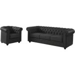 Vente - unique - canap 3 places et fauteuil en cuir de buffle chesterfield - noir