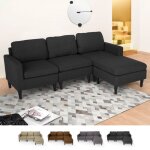 Canap� 3 places avec m�ridienne et accoudoirs en tissu de salon moderne steffy - noir