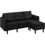 Yaheetech - canap 3 places avec pouf design modern canap d'angle rembourr en tissu pour salon / chambre ...
