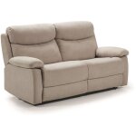 Pegane - canap� de 3 places, relax manuel en tissu couleur cr�me - longueur 190 x profondeur 90 x hauteur ...