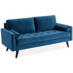 Sweeek - canap� 3 places scandinave fixe. droit. pieds bois velours bleu p�trole
