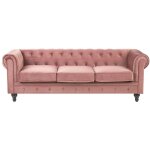Beliani - canapé 3 places en velours rose assise rembourrée large dossier points chesterfield Beliani - canapé 3 places en velours rose assise rembourrée large dossier points chesterfield