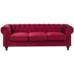 Beliani - canapé 3 places en velours rouge assise rembourrée large dossier points chesterfield Beliani - canapé 3 places en velours rouge assise rembourrée large dossier points chesterfield