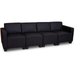 Hhg - canap 4 places lounge / salon lyon, systme modulaire, simili - cuir, noir