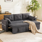 Canap� d'angle convertible 3 places avec coffre, r�versible gauche droite, porte - gobelet et poches ...