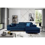 Venesetti - canap� d'angle convertible armel en tissu luxe 5 places, couleur bleu fonc�, avec coffre, ...
