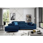 Venesetti - canap� d'angle convertible armel en tissu luxe 5 places, couleur bleu fonc�, avec coffre, ...