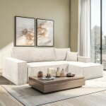 Canap d'angle convertible et rversible avec coffre elise en velours ctel / beige / l248xh87xp144 ...